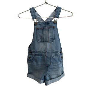 Tommy Hilfiger Girls Size 6 Blue Denim Short Overalls Adjustable Straps Pockets